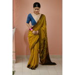 Handblock printed and handmade processed natural dyed mangalgiri cotton Ajrakh saree.