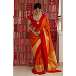 Handloom Katan Banarasi silk saree with woven motifs.