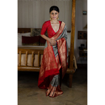 Handwoven red paar jari border katan silk saree