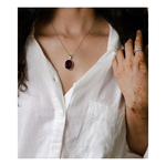 Handmade silver semi magenta agate pendant with silver chain
