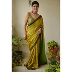 Handwoven tussar silk saree with Aari silk in pallu and border
