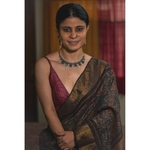 Handwoven and handblock printed tussar silk saree.