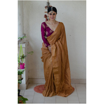 Handloom linen saree with zari border and pallu with hand embroidered mukaish work.