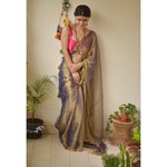 Handwoven metallic sheer linen saree.
