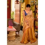 Handwoven metallic linen saree in double shade