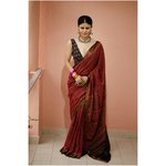 Handblock printed and handmade processed natural dyed mangalgiri cotton Ajrakh saree.