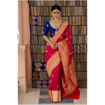 Handloom Katan Banarasi silk saree with woven motifs.