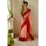 Handloom soft pattu silk with wide pattu silk border and jari stripes in the pallu. Description - Handloom pattu silk saree