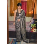 Handblock printed and handmade natural dyed gajji silk Ajrakh saree.