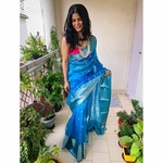Handwoven organza sheer silk saree with motifs.