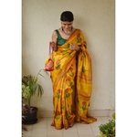 Handblock print tussar silk saree