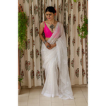 Handembroidered chikankari with hand embroidered mukaish work kota silk saree.
