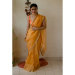 Handloom soft resham by resham chanderi silk saree with handwoven jari motifs