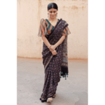 Natural dyed intricate handblock printed Ajrakh chiffon silk saree