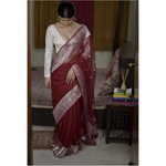 Handwoven kadwa chiffon banarasi saree with silver jari.