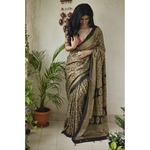 Handblock printed and handmade natural dyed modal silk Ajrakh saree.