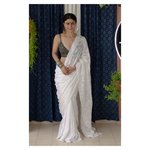 Handembroidered kota doria cotton chikankari saree.
