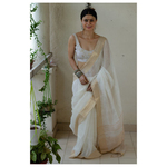 Handloom linen saree with woven border and pallu