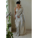 Handwoven Twill jamdani linen saree blended with tissue