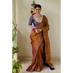 Handloom Metallic linen with inside patch borders in raw silksatin silkcrepe silk.