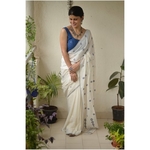 Handwoven muslin line jamdani saree with bootis.