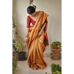 Handwoven tussar silk saree with Aari silk in pallu and border