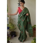 Handwoven and hand embroidery tussar silk saree in natural dye