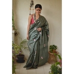 Handwoven and hand embroidery tussar silk saree in natural dye
