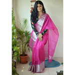 Handwoven organza sheer silk saree with banarasi border.