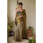 Handwoven metallic linen saree