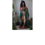 Handwoven Chanderi silk saree with meena motif and Jari border