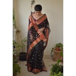 Handwoven Chanderi silk saree with meena bootis motif and border.