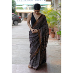 Handblock printed and handmade processed natural dyed mangalgiri cotton Ajrakh saree.