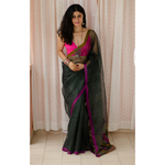 Handloom resham silk chanderi saree with resham and jari motifs.