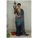 Handloom Metallic linen in natural dyed handmade arashi shibori saree