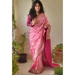 Handwoven katan silk banarasi saree with handwoven motifs.
