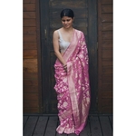 Handloom Kadhiyal jaal jari motifs tissue silk banarasi saree.