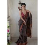 Handloom tussar silk saree in natural dyed handblock print.