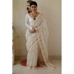 Handloom cotton silk chanderi saree with jari motifs.