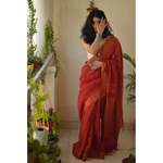 Handloom linen saree with woven border and pallu