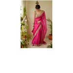 Organza Silk Saree ,elevated with jari thread and sequins hand embroidered border.