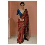 Handblock printed and handmade processed natural dyed mangalgiri cotton Ajrakh saree.