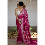 Handwoven kadwa chiffon banarasi saree with jaal work in pallu.