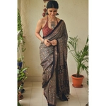 Handblock printed and handmade natural dyed gajji silk Ajrakh saree.