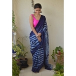 Handwoven linen saree in shibori