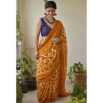 Handwoven linen saree in shibori