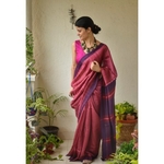 Handwoven tussar silk saree with Aari silk in pallu and border