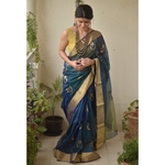 Handwoven Chanderi cotton silk saree with jari border