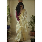 Handwoven chanderi silk saree with gold border and gold jari motifs