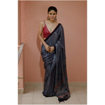 Handblock printed and handmade processed natural dyed gajji silk Ajrakh saree.
